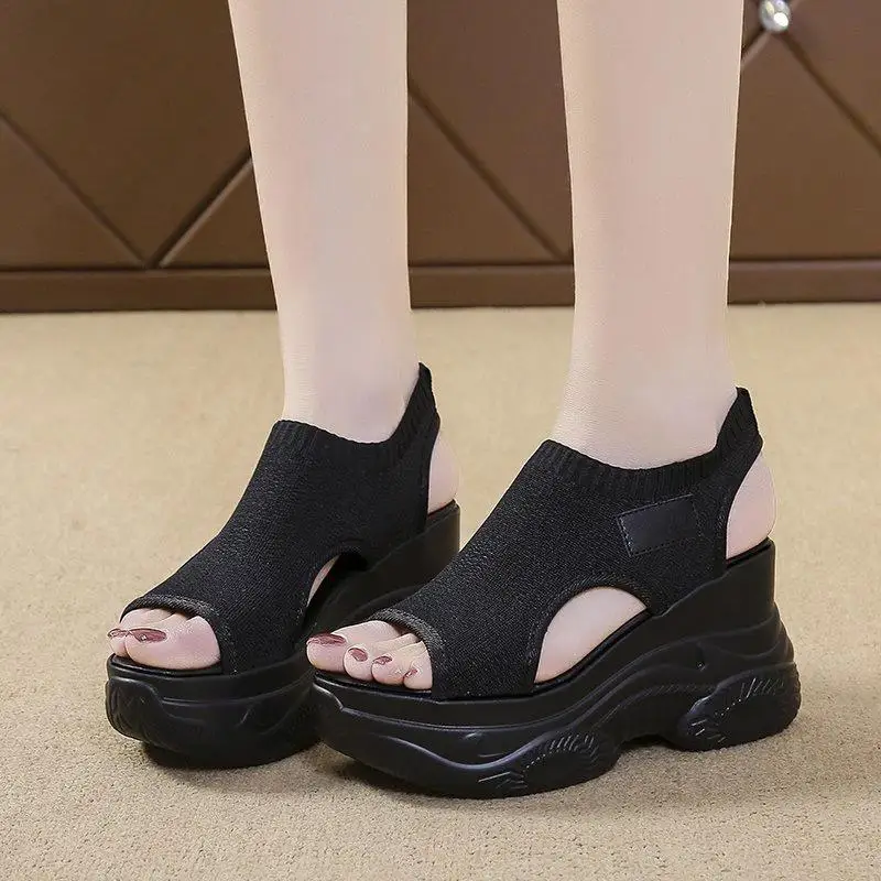 

Sandals Women Summer Fish Mouth Shoes Fashion Knitting Mesh Breathable Wedge Sole Sport Sandals Shoes Casual Sandals