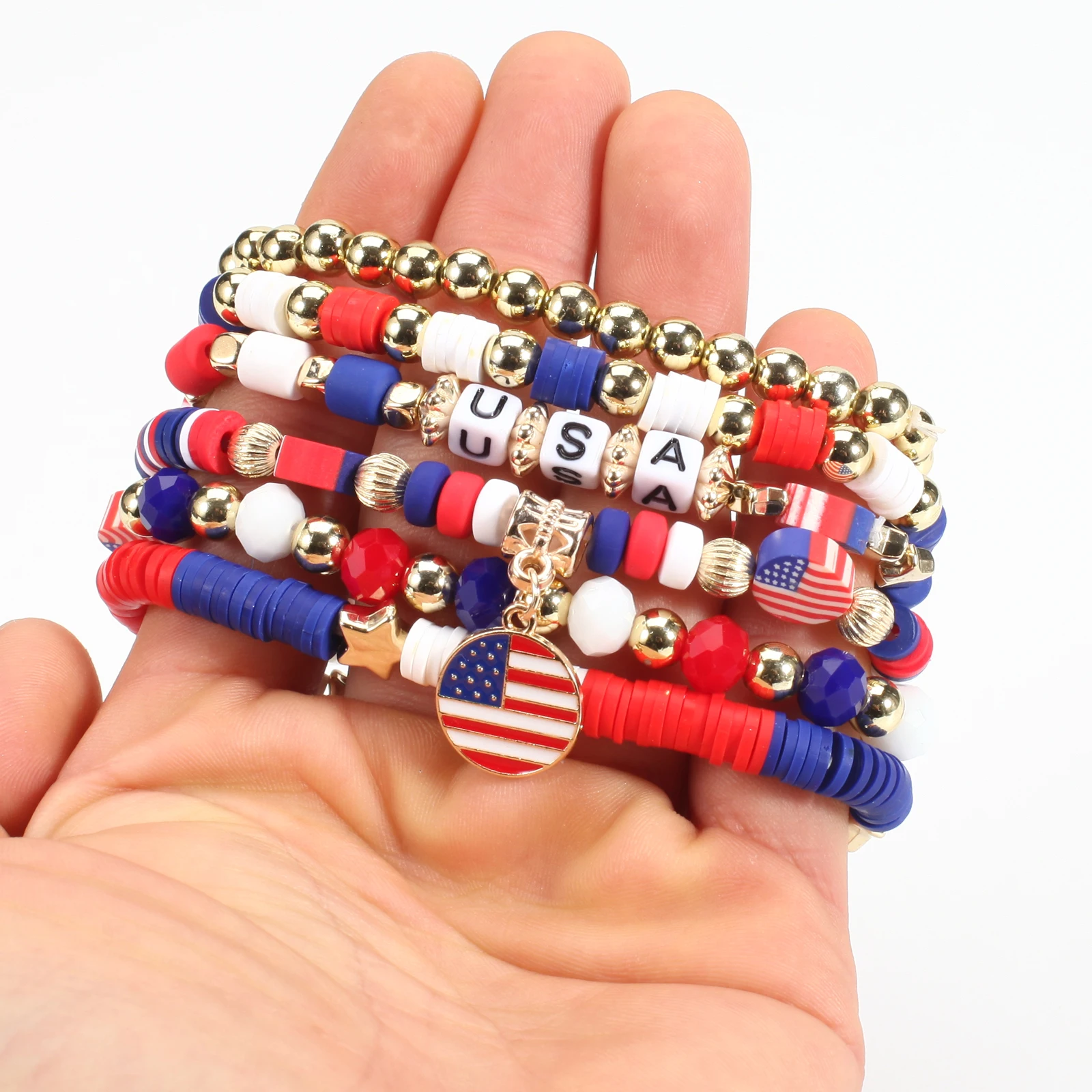 4th of July Bracelets Red White and Blue Bracelet USA Flag Patriotic Independence Day Bracelets American Flag Bracele