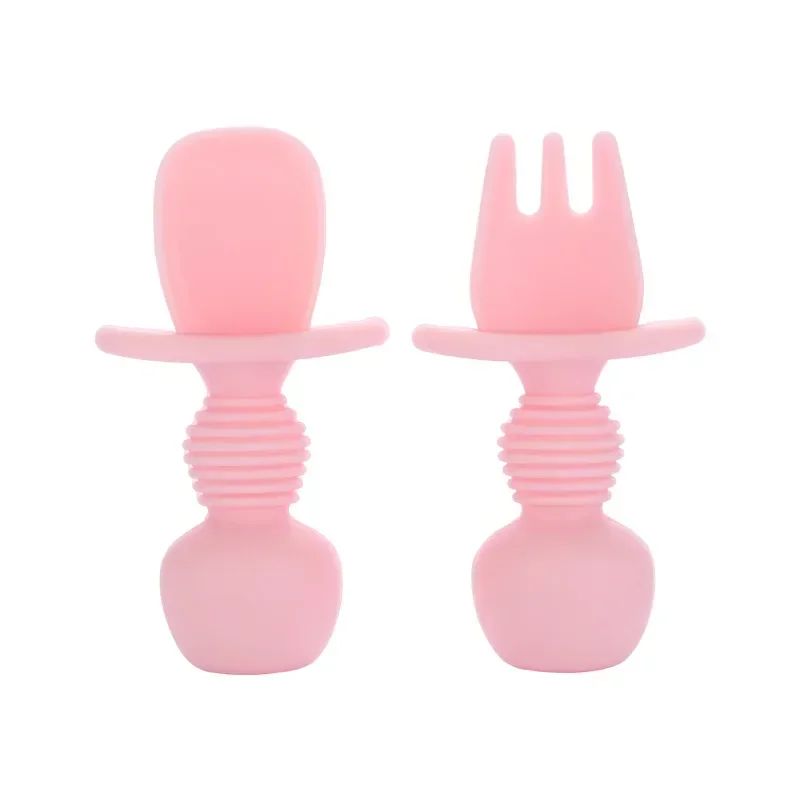 New Baby Silicone Fork Spoons Baby Training Predator Fork Spoon Short Handle Learn Molar Artifact Silicone Baby Soft Fork Spoons