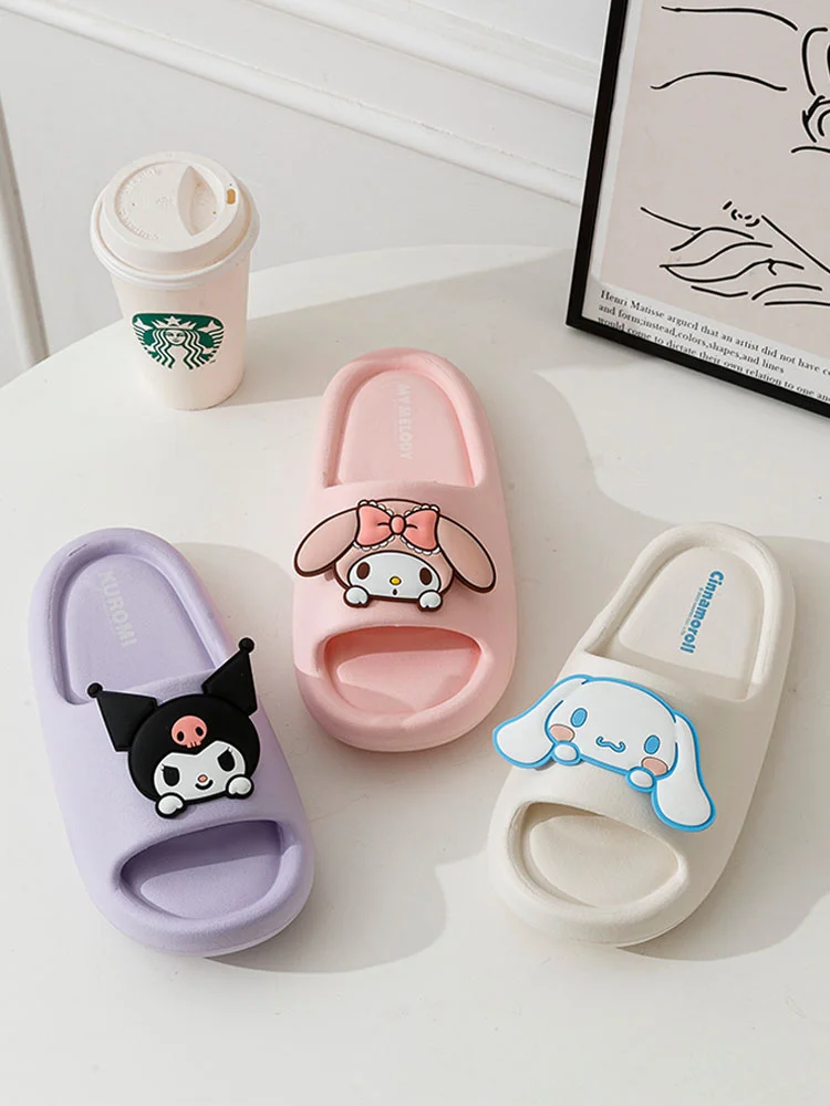 Cute Sanrio Kuromi Summer Slippers My Melody Cinnamoroll Summer Non-slip Home Bathroom Sandals Parent-child Outdoor Beach Shoes