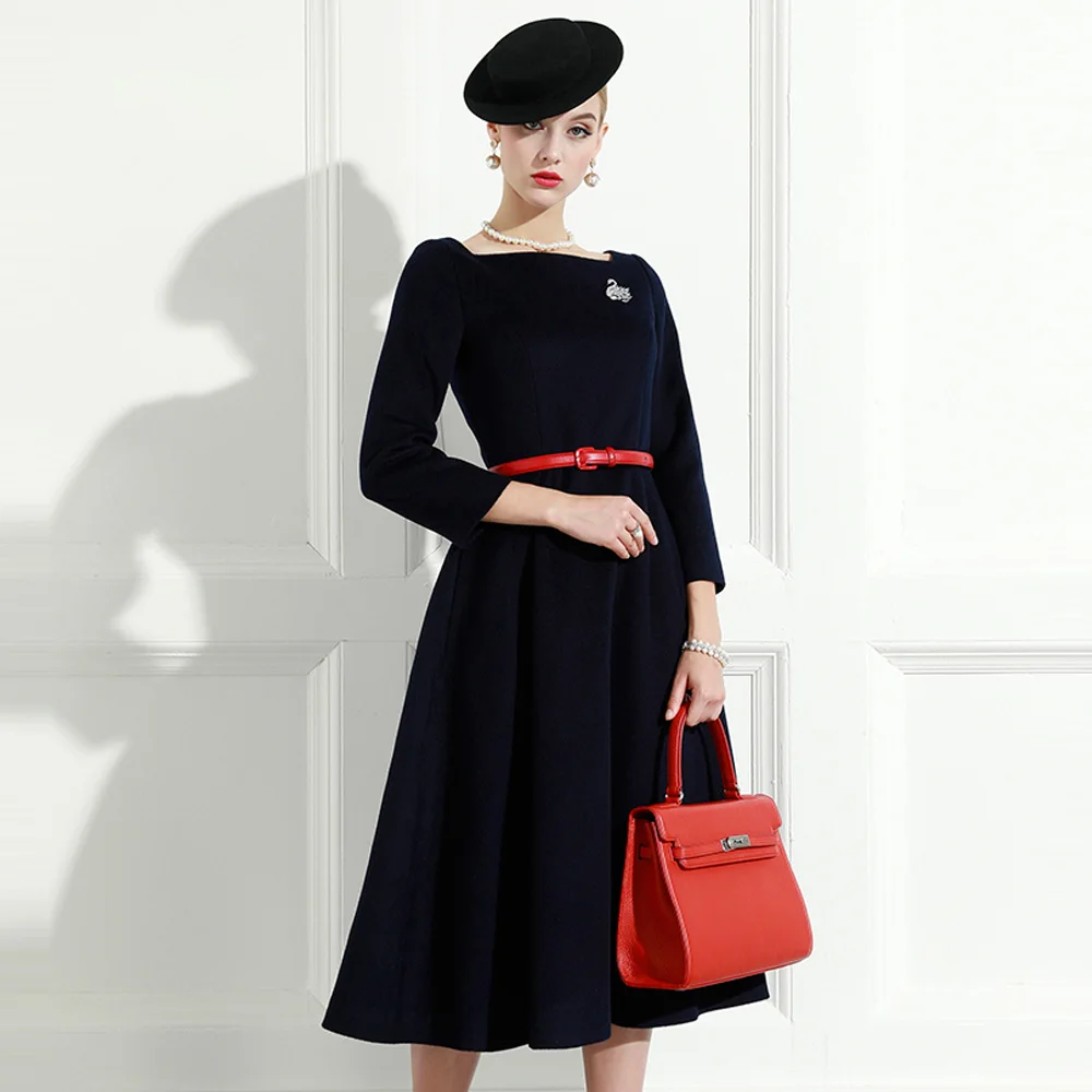 High End Hepburn Vintage Tweed Dress Noble Temperament Black Dinner Host Dress Autumn And Winter