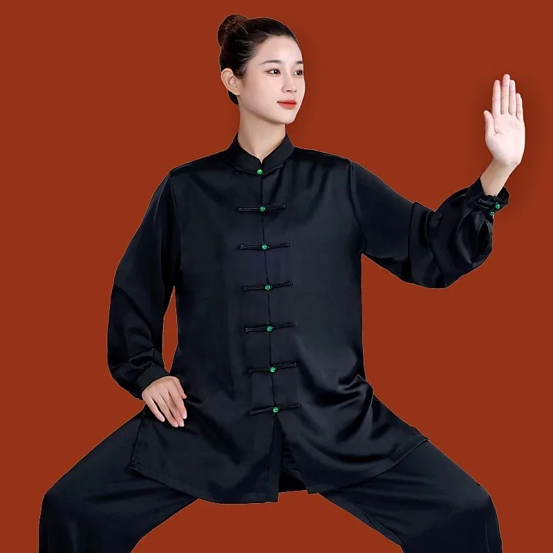 Summer Acetate Ice Silk Taiji Suit Tai Chi Uniform Six Colors Long Sleeved Wushu Exercise Clothing Traditional Chinese Clothing view 5