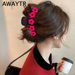 AWAYTR New Red hollow Out Flower Acrylic Hair Claw Clips Big Size Makeup Hair Styling Barrettes for Women Hair Accessories Gifts