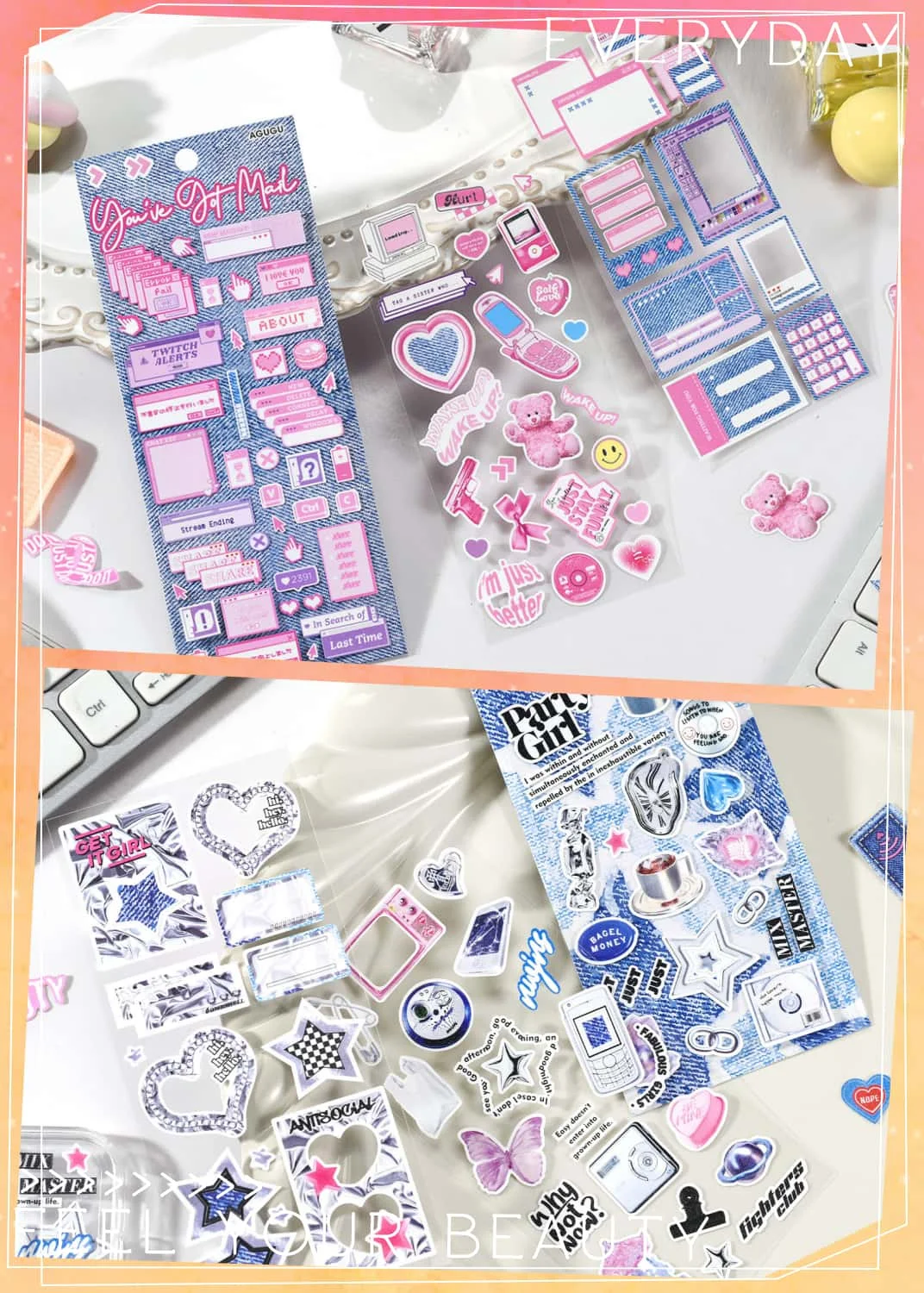 Korean Style Sticker Set For Kpop Photocards, Journaling & Toploader Deco - Premium Quality - Cute Ribbon Star Dialog Box & More