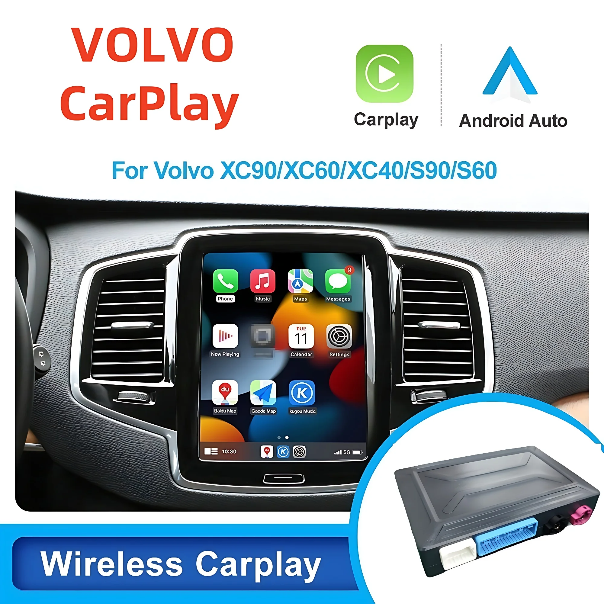 

Wireless Carplay Module For Volvo XC90/XC60/XC40/S90/S60/V90/V60 Carplay AI Upgrade Adapter Android Auto Bluetooth Rear Camera