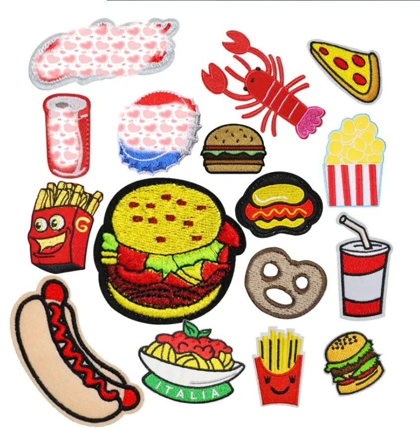 40 Skus 10 Pcs Chips Hamburger Patches Embroidered Clothing Hat Bag Shoe Repair Material Phone Gift Box Decor DIY Accessory