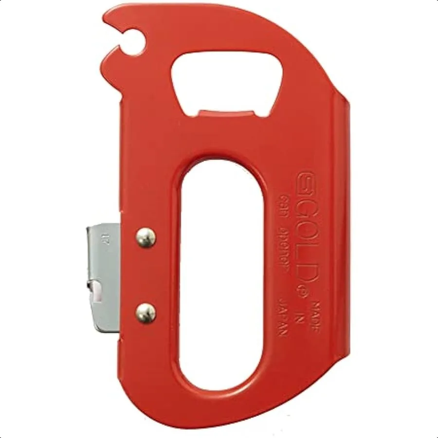 

Japanese Classic Metal Can Opener Stainless Steel Ergonomical Square Red Made in Tsubame Japan