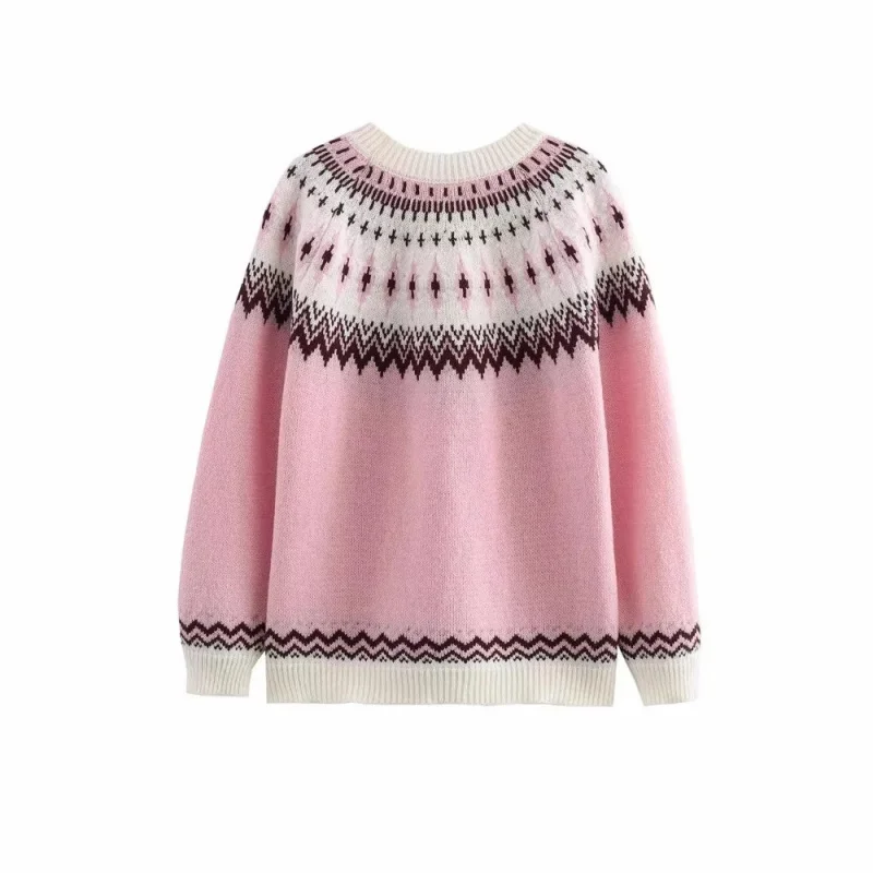 المرأة الجديدة وصول عيد الميلاد احتفالي معرض جزيرة محبوك سترة الوردي طاقم الرقبة فضفاضة تناسب عارضة السترة قمة الموضة #4