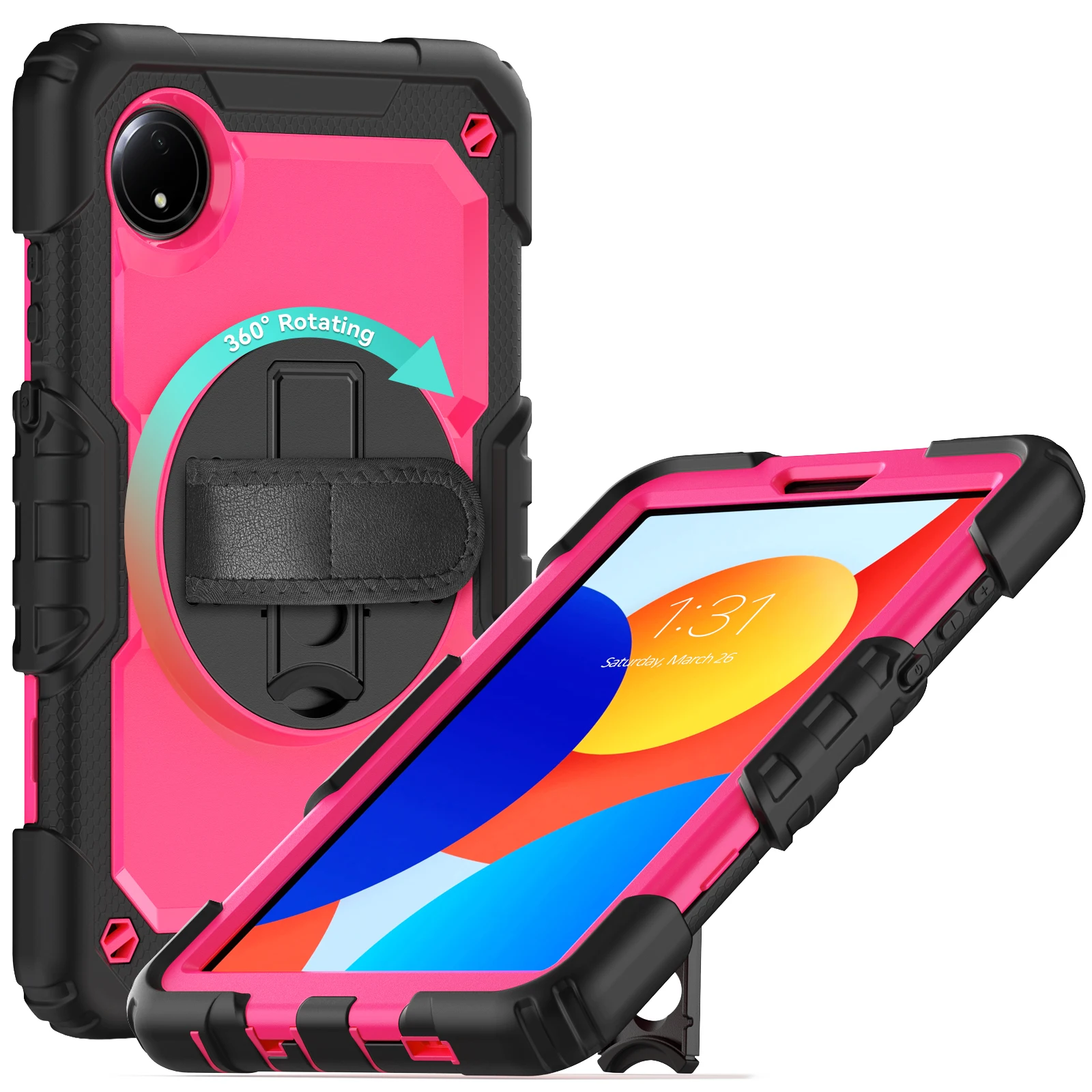 

With Screen Protector Armor Case For Xiaomi Redmi Pad SE 8.7 (4G) 2024 220233L2G Rotating Stand Heavy Duty Cover Shoulder Strap