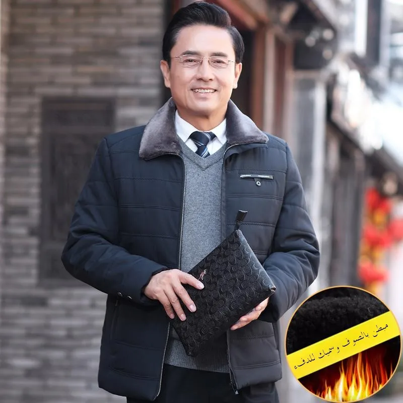 

Thiened Fce Winter Jaet for Middle-Aged And ly Men Warm Faionable Busin Casual Sle Long Sve Polyester F...