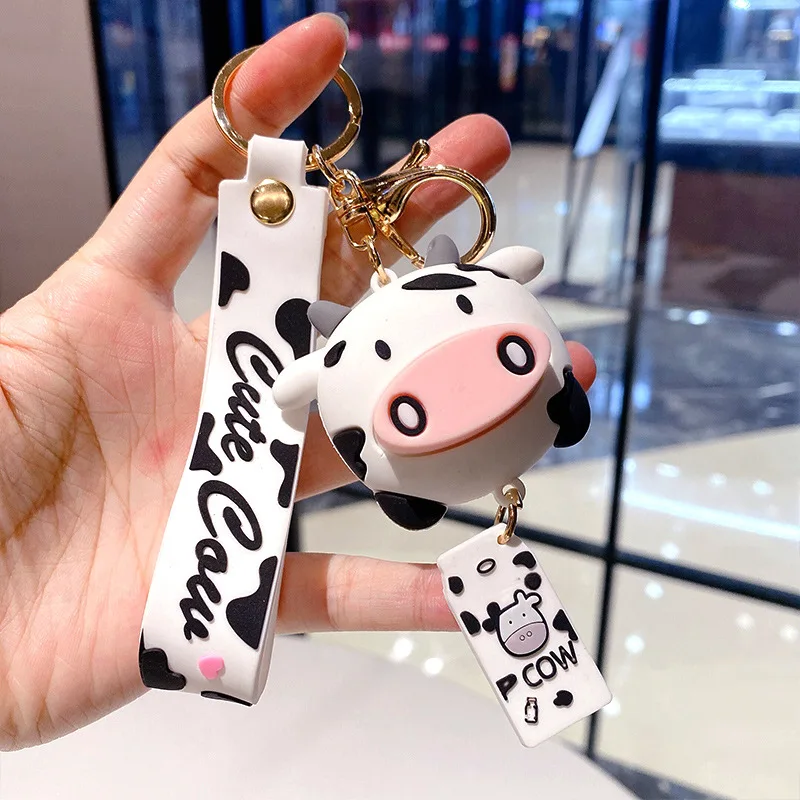 Cow Keychain Lovely three dimensional cattle figure bag charms with buckle ornament Silicone car Keychain Cartoon animal fashion