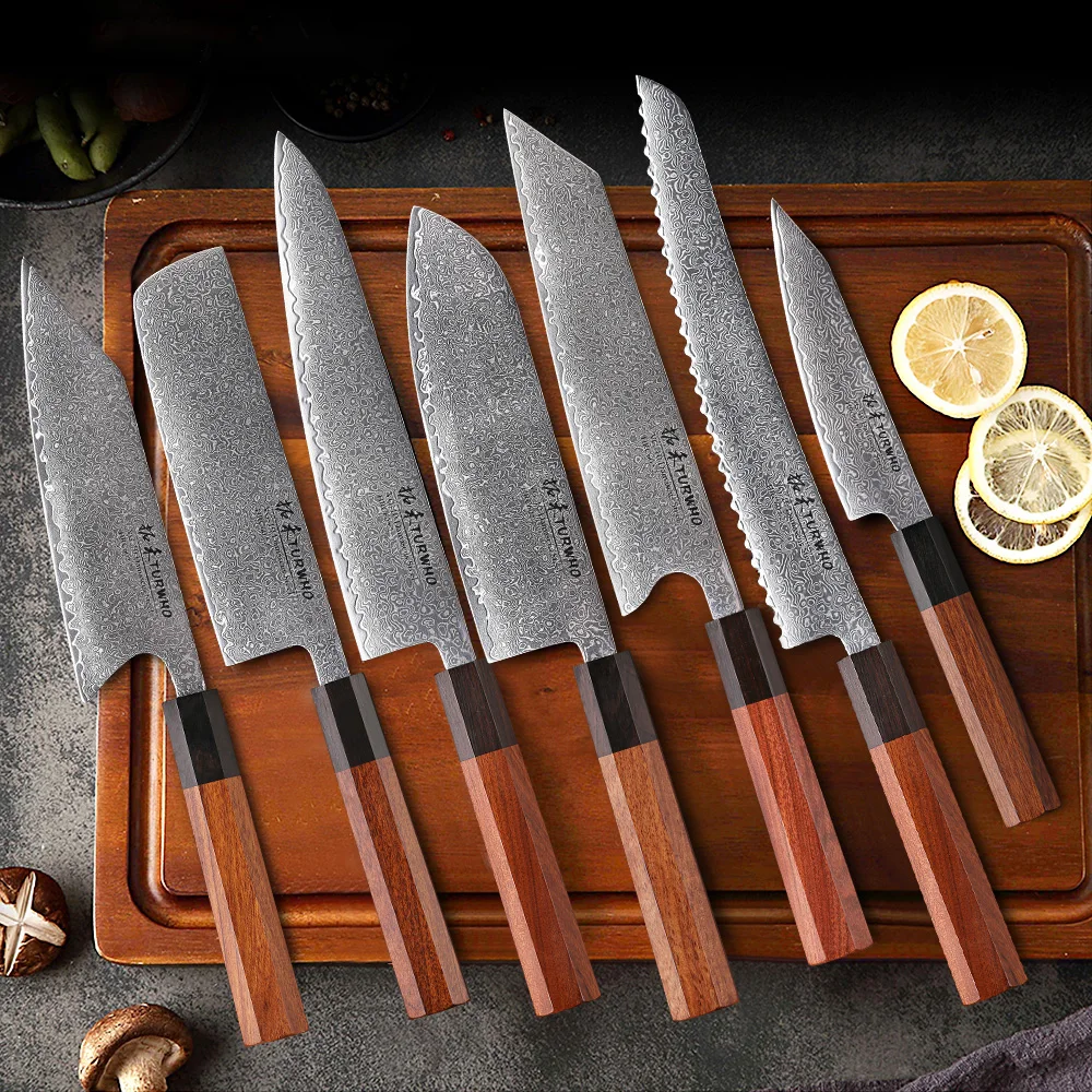 TURWHO Hand Forged Japanese Kitchen Chef Knives Damascus Knife High Carbon VG10 Steel Santoku Nakiri Bread Utility Handmad Knife