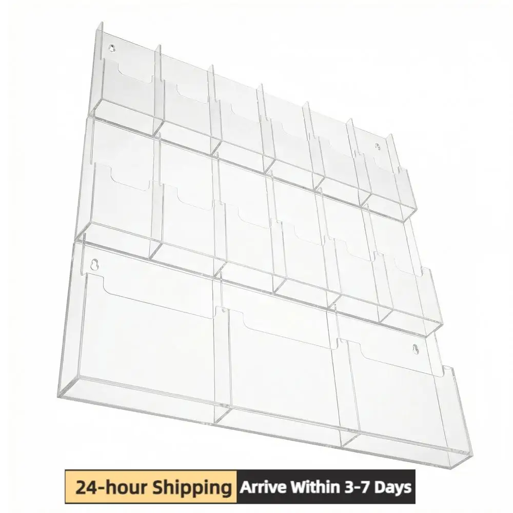 

18/15 Pockets Foldable Magazine Brochure Display Stand 6/3 Magazine Pockets 12 Pamphlet Pockets 10/5inches for Home Office Wall