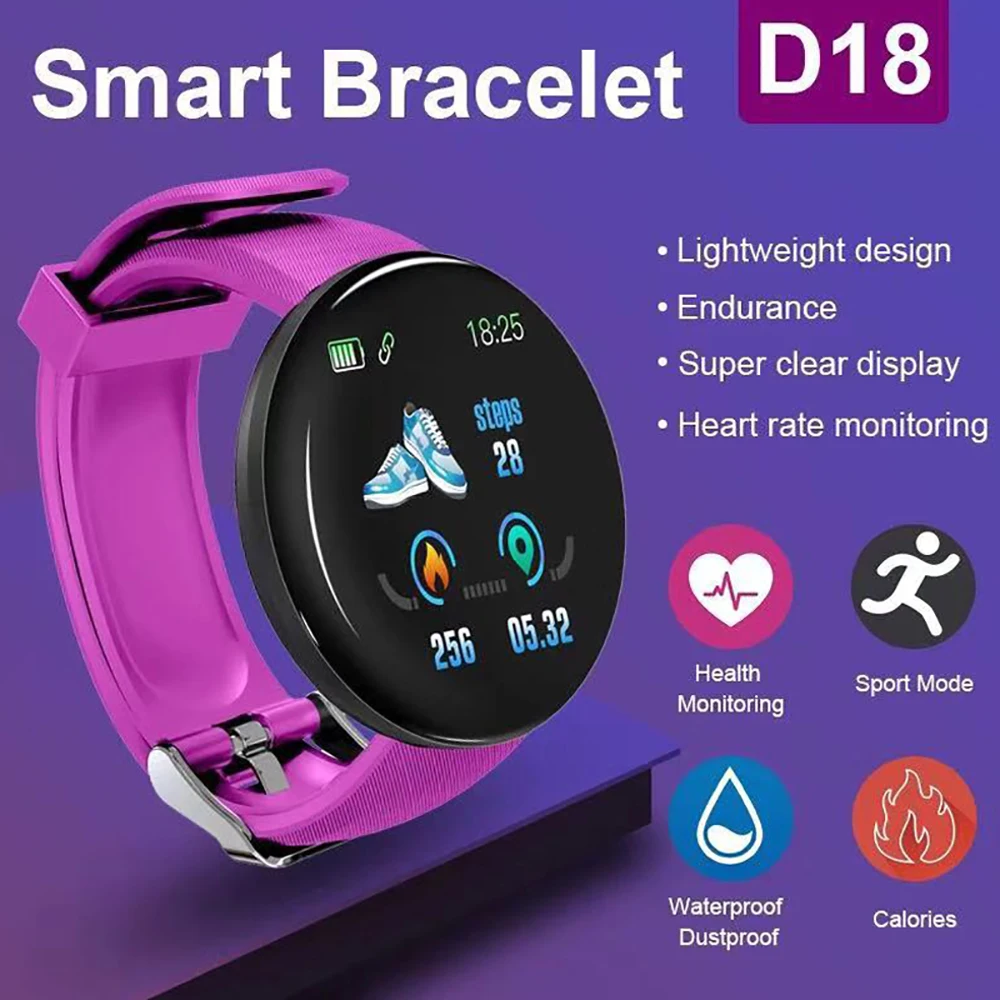 D18 Smart Watch Women Waterproof Wristwatches Men Smartwatch Electronic Clock Kids Fitness Tracker Watch For Ios Android IPhone