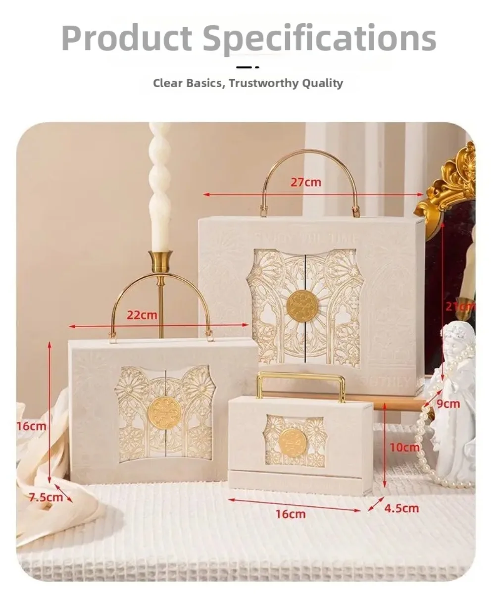 Europäische Barock-Wildleder-Geschenkbox, aufklappbare Handverpackungsboxen, doppelt öffnende Metallgriff-Süßigkeitenboxen – Detail 7