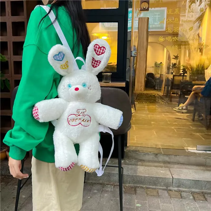 35cm Cute Embroidered Rabbit Plush Backpack Kawaii Buuny Soft Toy Bag Shoulder Bag Lovely Rabbit Stuffed Animal Backpack Gifts