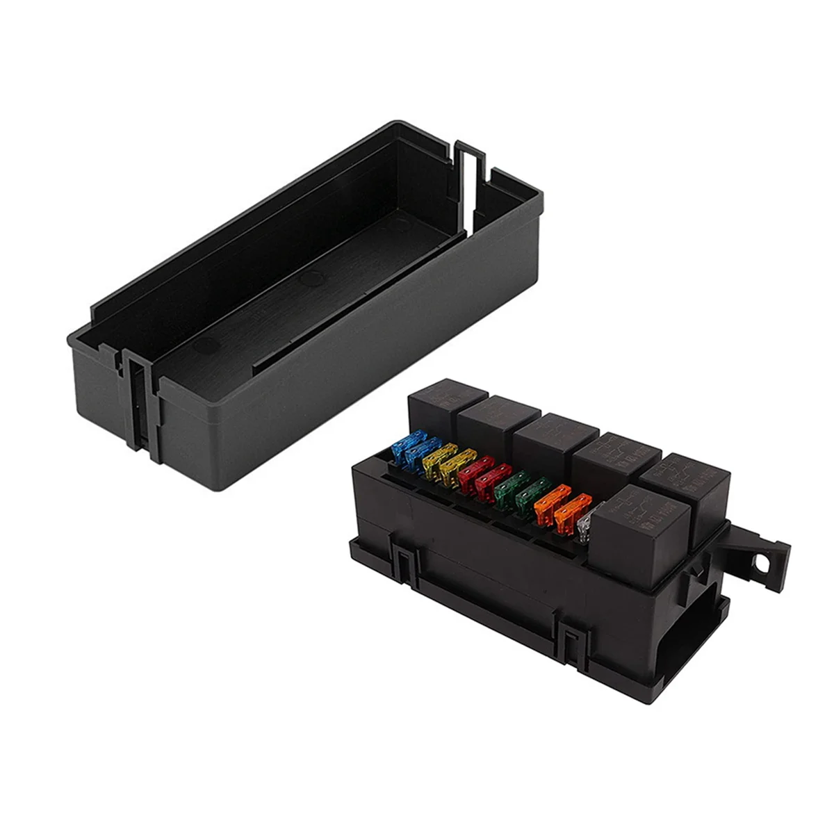 

11 Way Relay Fuse Block Holds Universal Waterproof Fuse Relay Box with 6 Relays and Metallic Pins