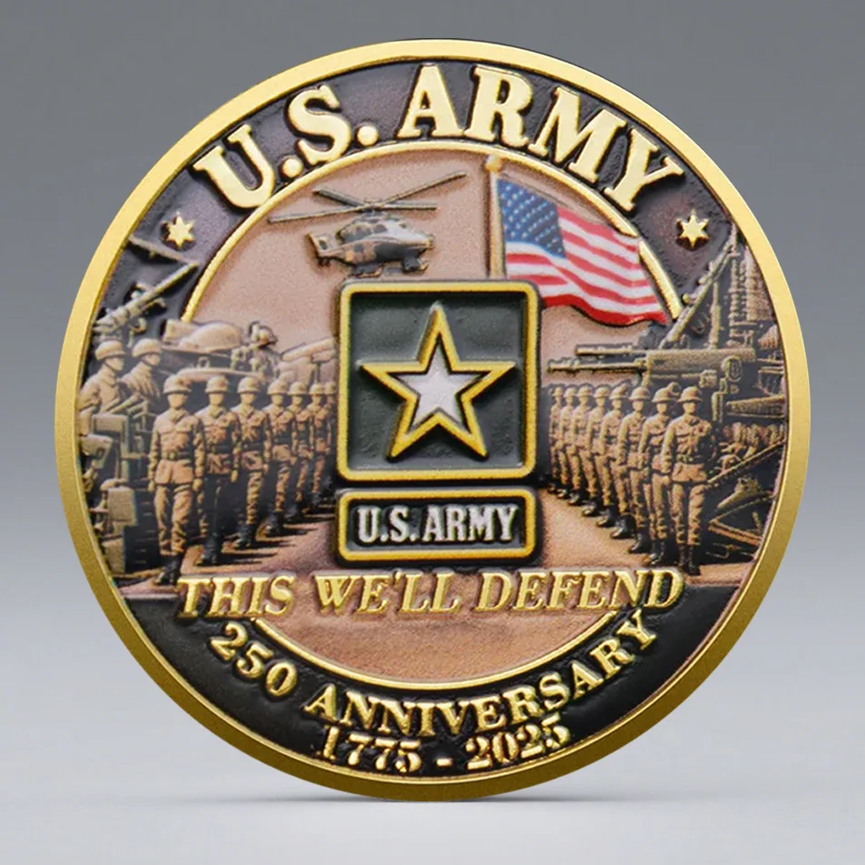 Moneda de recuerdo del 250 aniversario del ejército de EE. UU. chapada en oro, esta moneda coleccionable bien de defensa