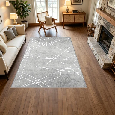 Gray Abstract Cross-Line Square Carpet Non-Slip Floor Mat, Suitable for Living Room, Bedroom, Home Interior Decoration