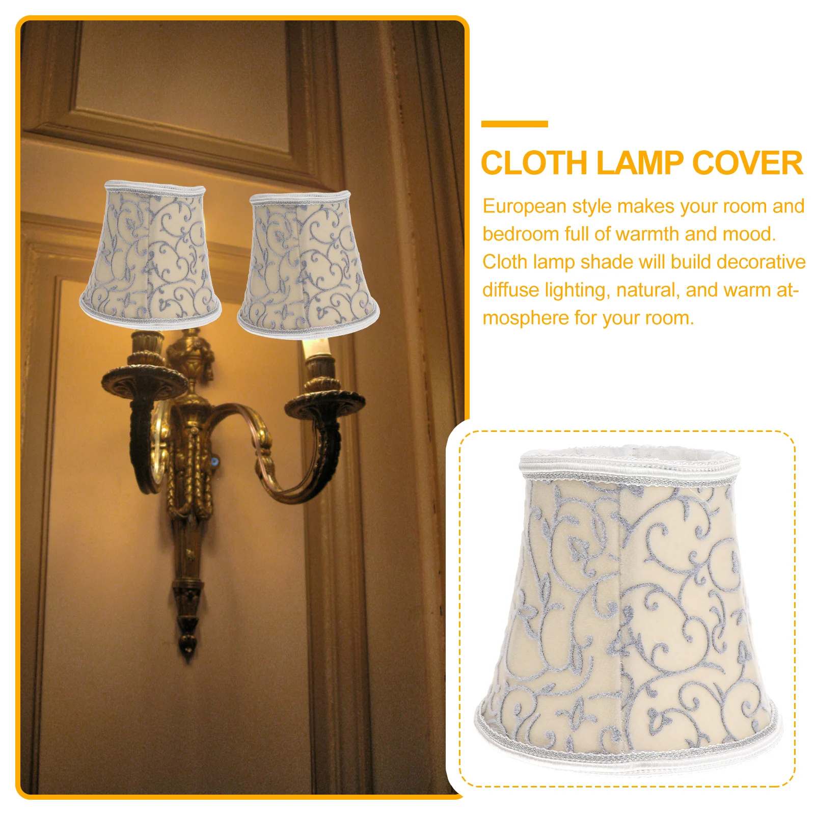 

1pc Fabric Lampshade European Style Cloth Lamp Cover Chandelier Wall Lamp Shade Warm Atmosphere Bedroom Table Light Diffuse