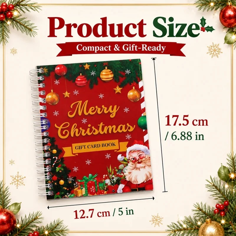 Christmas Gift Card Book, 6 Cute Cartoon Xmas Designs Spiral Bound Card Holder Organizer, Portable Holiday Office Creative Gift