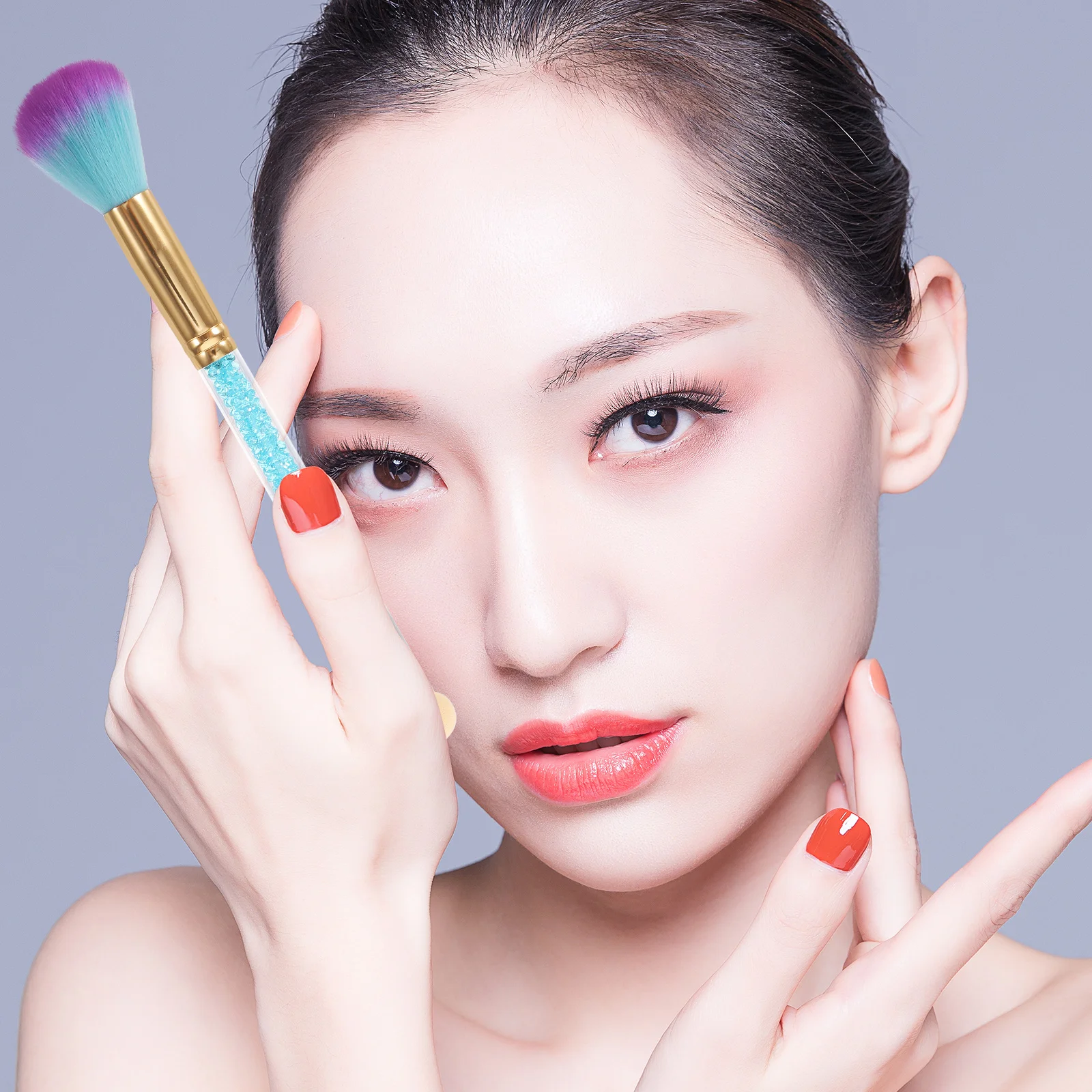 أداة إزالة الغبار من الأكريليك الأزرق برأس مزدوج لتطبيق مسحوق أحمر الخدود وملمع حجر الراين ومجموعة أدوات العناية بالأظافر #5