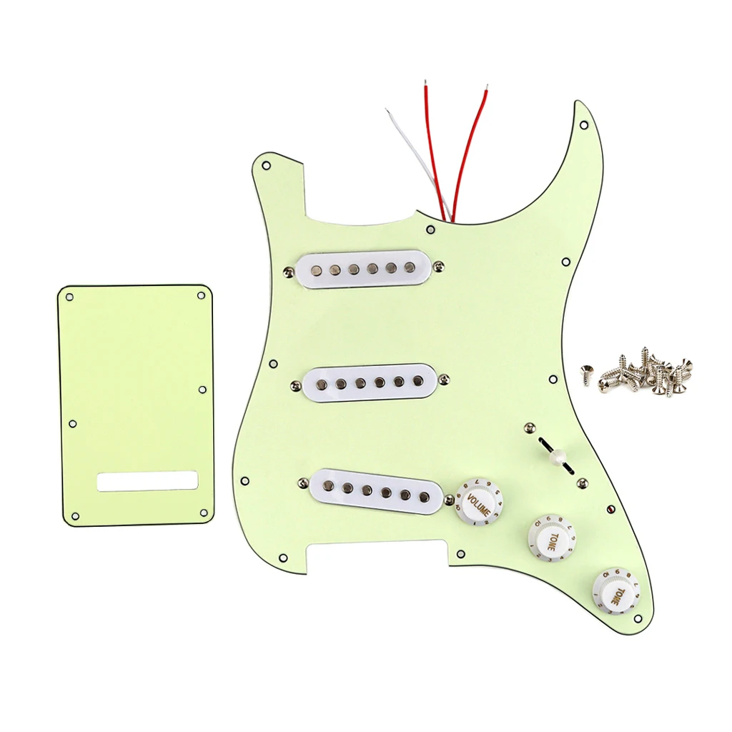 

3Ply Mint Green Triple White Pickup with Back Cover Loading Guard SSS Guitar Loaded Pickguard with Backplate Electric Guitar