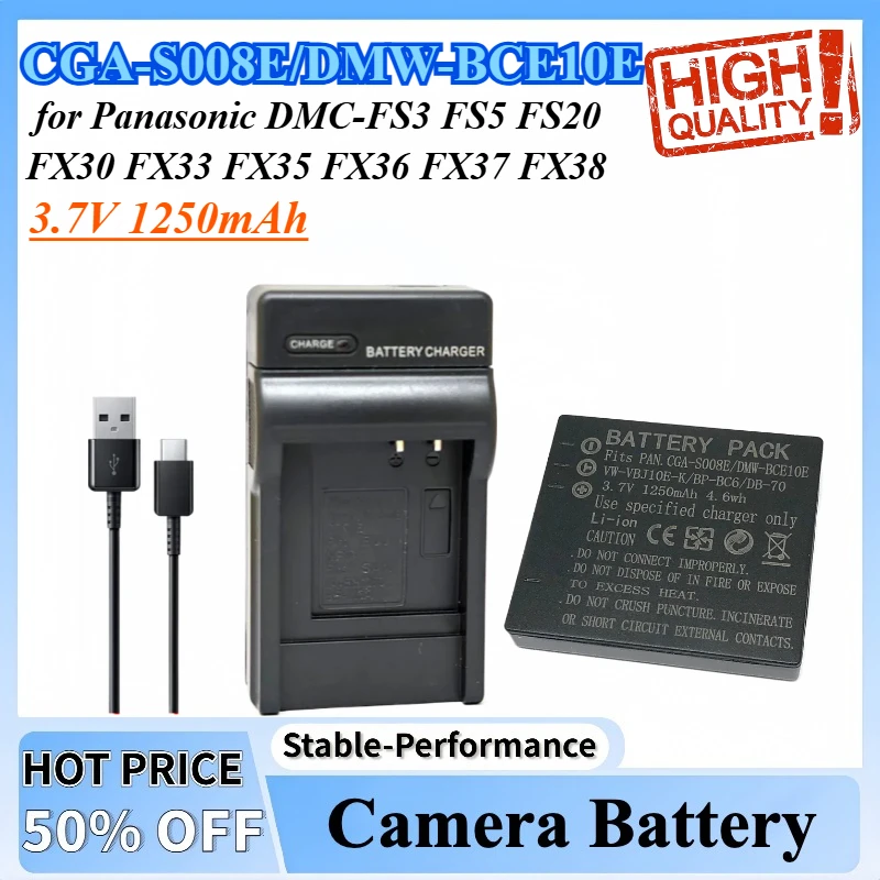 

CGA-S008E DMW-BCE10E VW-VBJ10E Battery Charger for Panasonic DMC-FS3 FS5 FS20 FX30 FX33 FX35 FX36 FX37 FX38 FX55 FX500 FX520 TA1