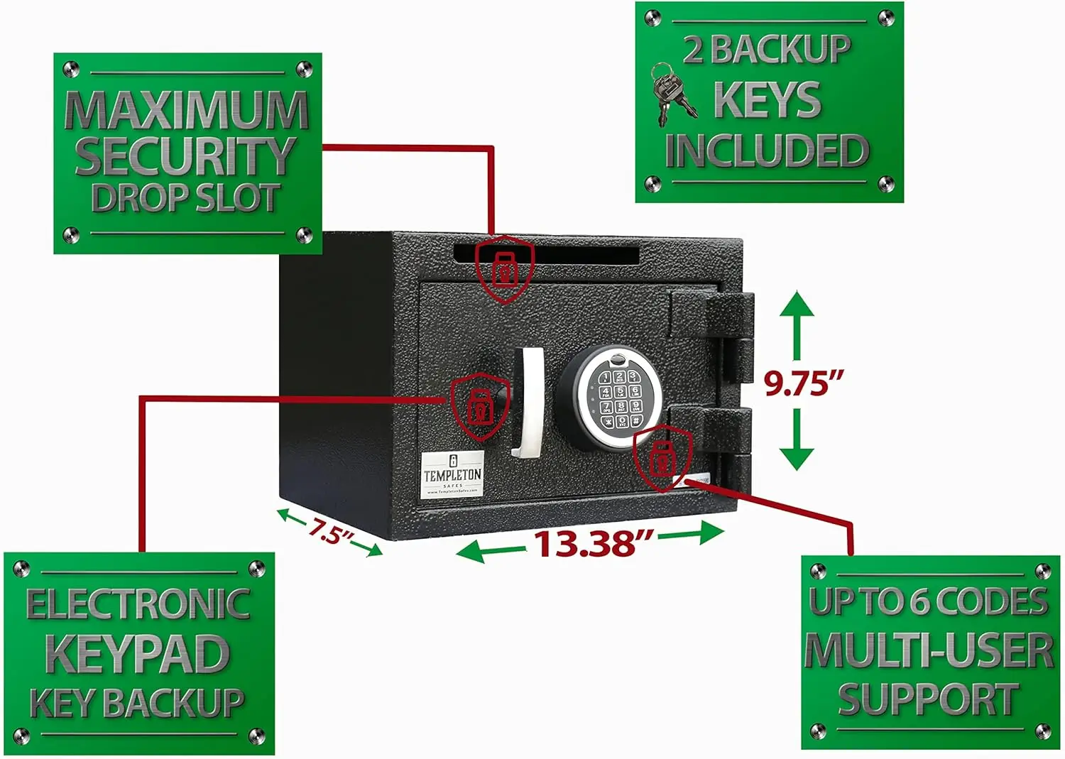 Cassaforte compatta per deposito con serratura elettronica a combinazione con tastiera multiutente con backup a chiave, nera, capacità.57 CBF