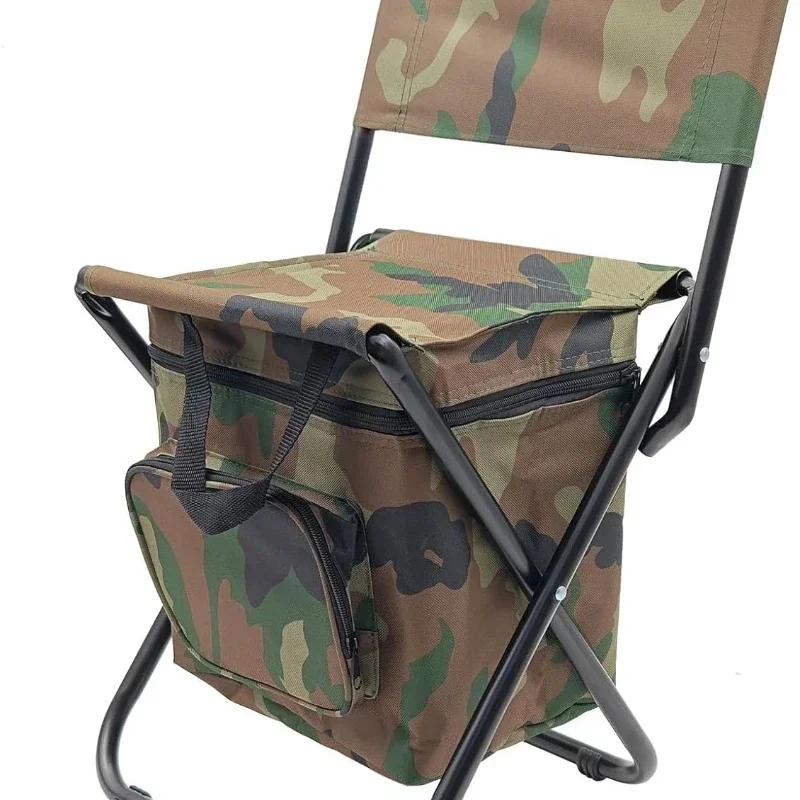 

Camouflage Foldable Fishing Chair Cooler Bag Folding Stool Seat with Backrest Stool Camping Fishing Hiking Outdoor Sketching