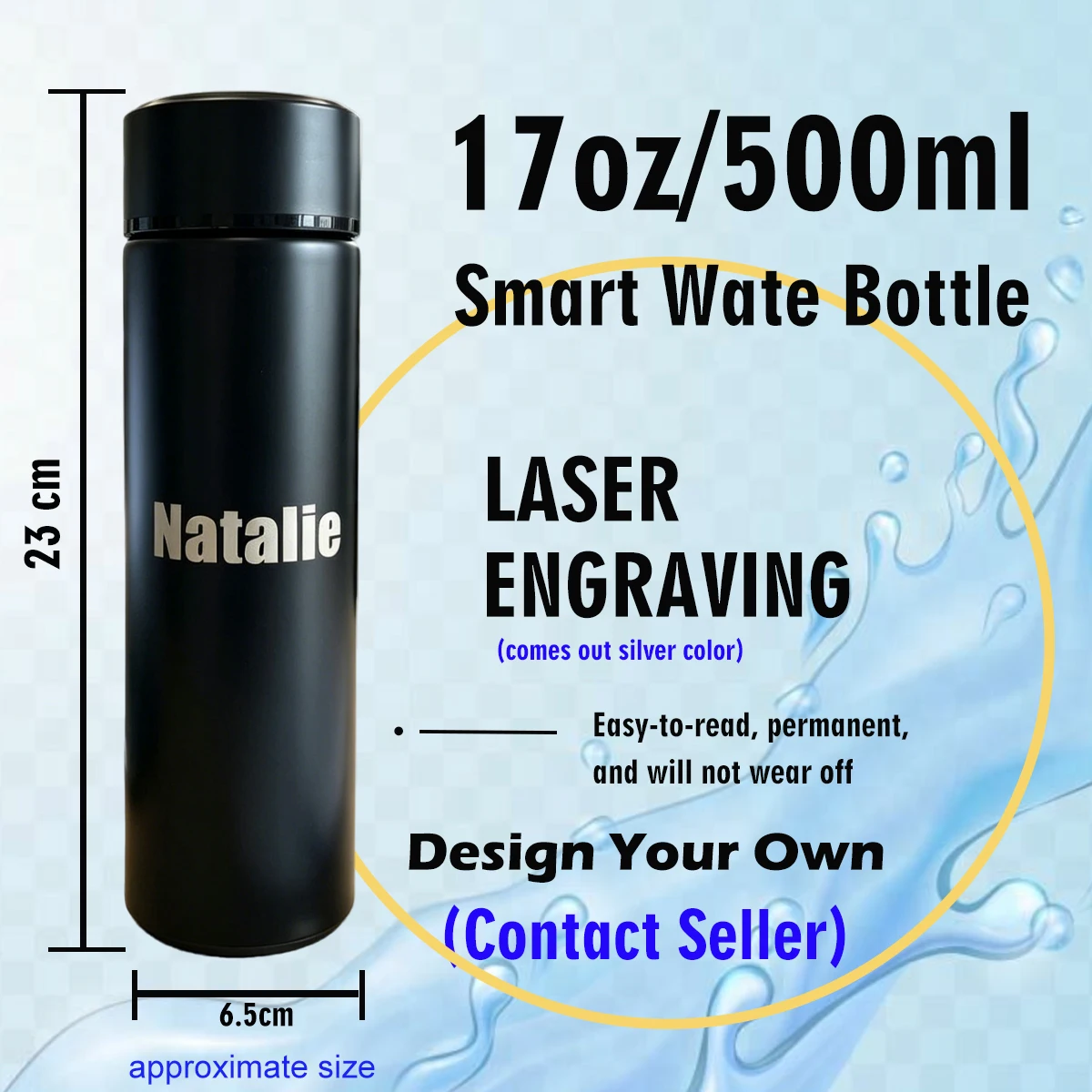 Custom Vacuum Insulated Water Bottle Add Your Own Name Text or Image, Insulated Stainless Steel Personalized Water Bottle