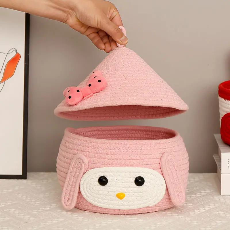 New Cute Sanrio Pochacco Knit Storage Basket Desktop Snack Cosmetic Organizer Disney Lotso Kawaii Children's Toys Mini Basket