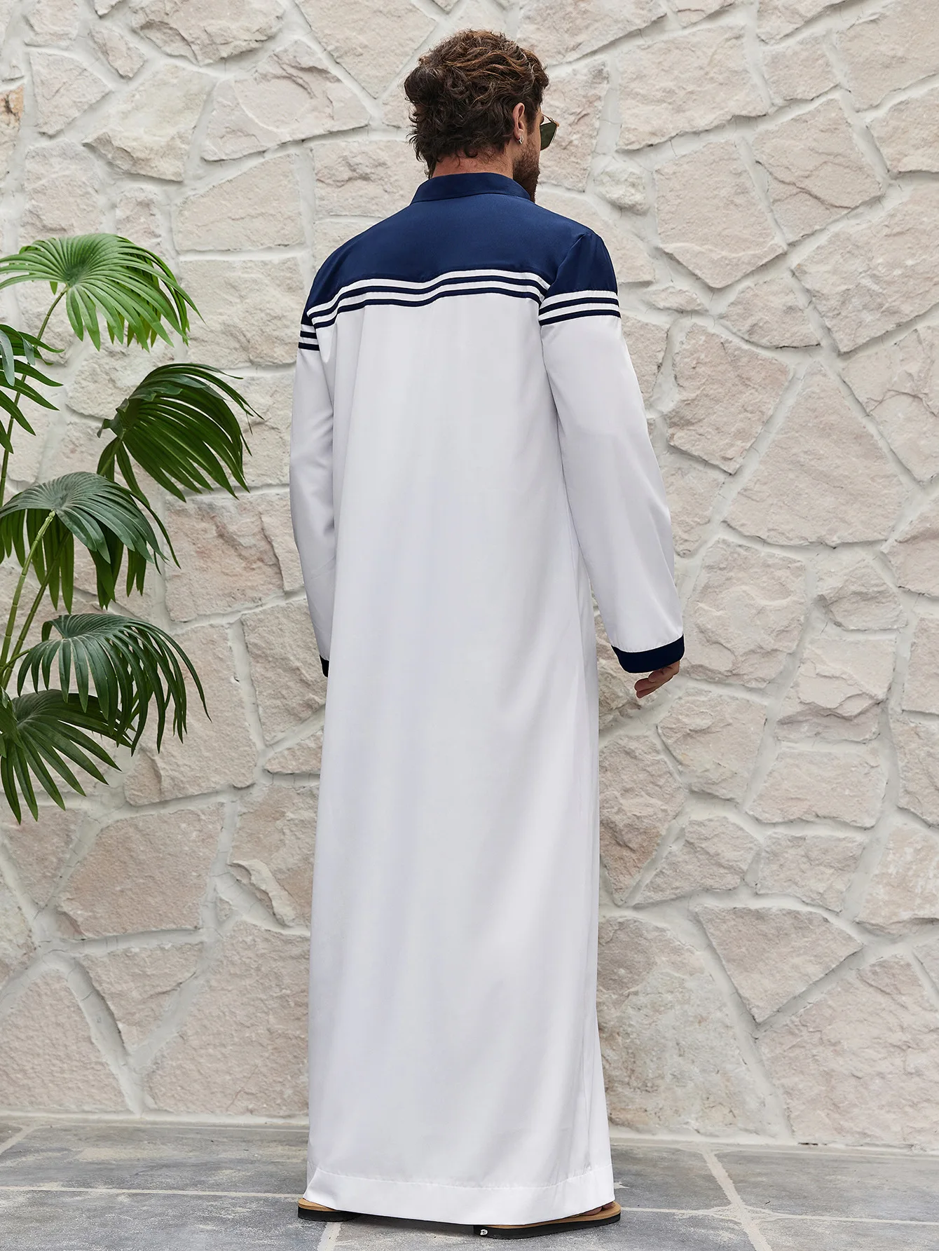 Spring Men's Muslim Robe Middle East Arab Ramadan Islamic Clothing Navy Style Casual Round Neck Long Sleeve T-shirt Dress Tunic 