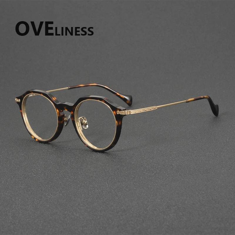 

2026 Acetate Titanium Glasses Frame Women Brand Design Vintage Retro Round Eyeglasses frames Men Spectacles Japanese Eyewear