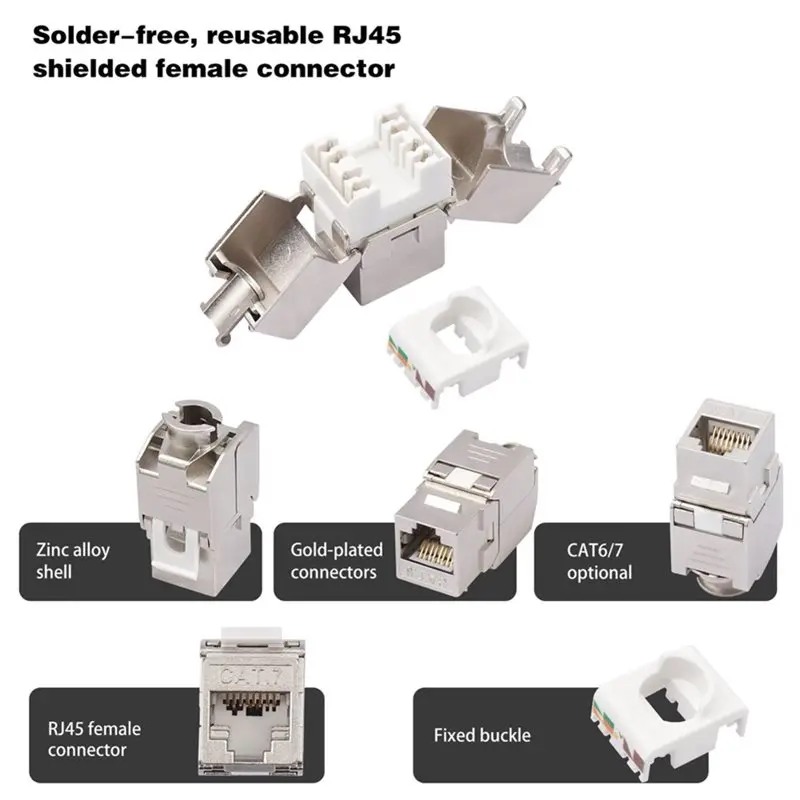 Stylish-Keystone Jack Connector Module Tool-Less Type Shielded Module Self-Locking Network Coupler Adapter CAT7
