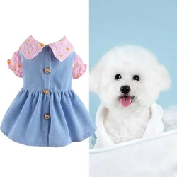 Adorable Pet Princess Dress with Cute Bear Button Soft Comfortable Breathable Cat Dog Dress for Spring Autumn Dog Dress
