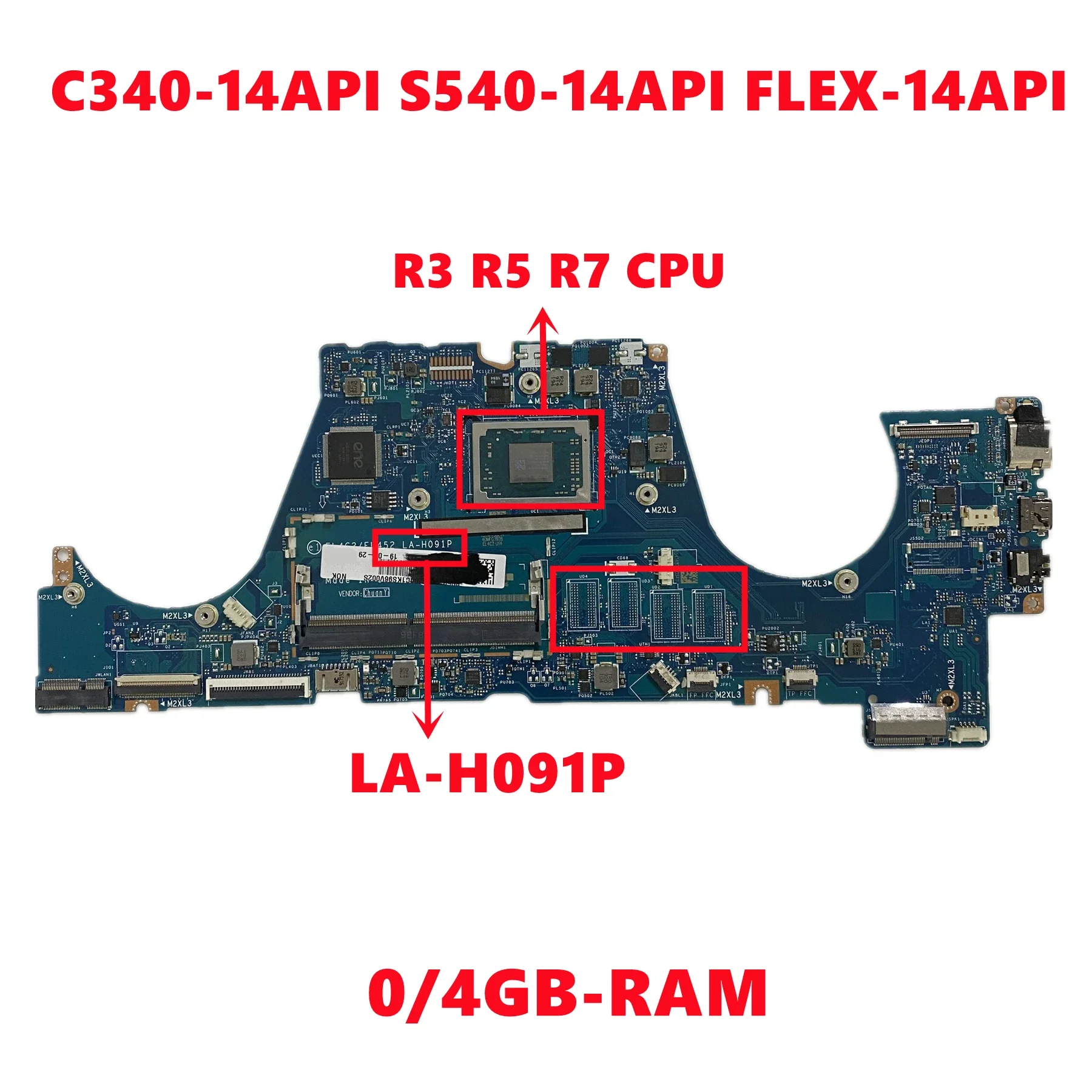 

100% Test LA-H091P for Lenovo IdeaPad C340-14API S540-14API FLEX-14API Laptop Motherboard with R3 R5 R7 CPU 0G-RAM