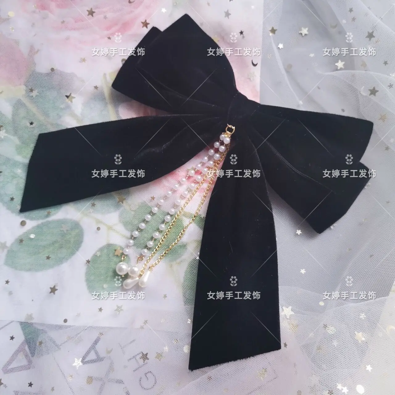 Oversized Red Bow Hair Clip Internet Celebrity Same Style Ethereal Hair Accessories Pearl Fringe Girl Headwear