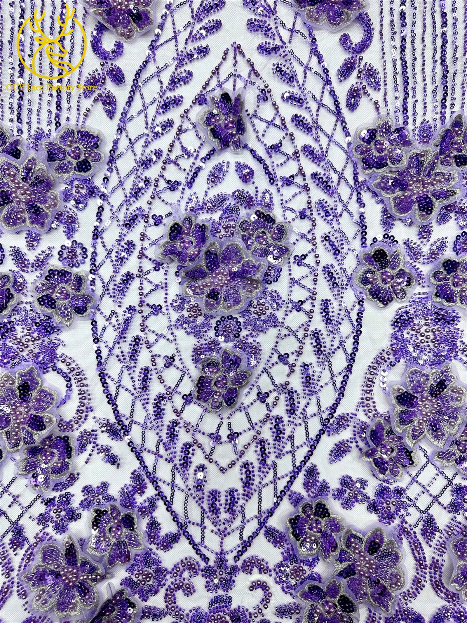 3D-Stickerei Blumen Französische Pailletten Perlenbesetzter Spitzenstoff aus Polyester 2026 Hochwertiger Afrikanischer Spitzenstoff für Hochzeitsfeiern Tüll 5 – Detail 7