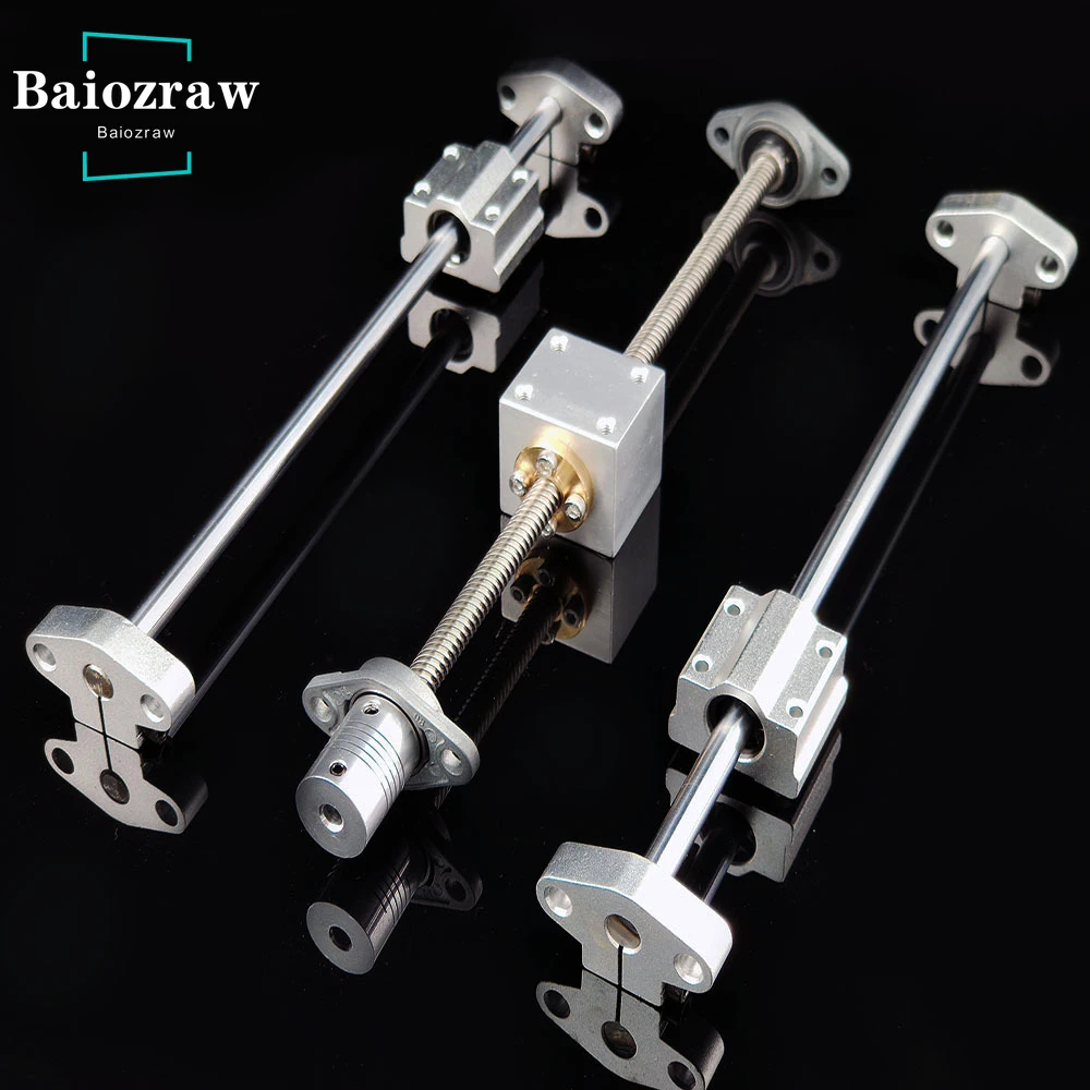 T8 Lead Screw Pitch 2mm Lead 8mm Length 200mm 800mm + KFL08 Bearing Bracket + Optical Axis OD8mm + Bracket SHF8 3D Printer Parts