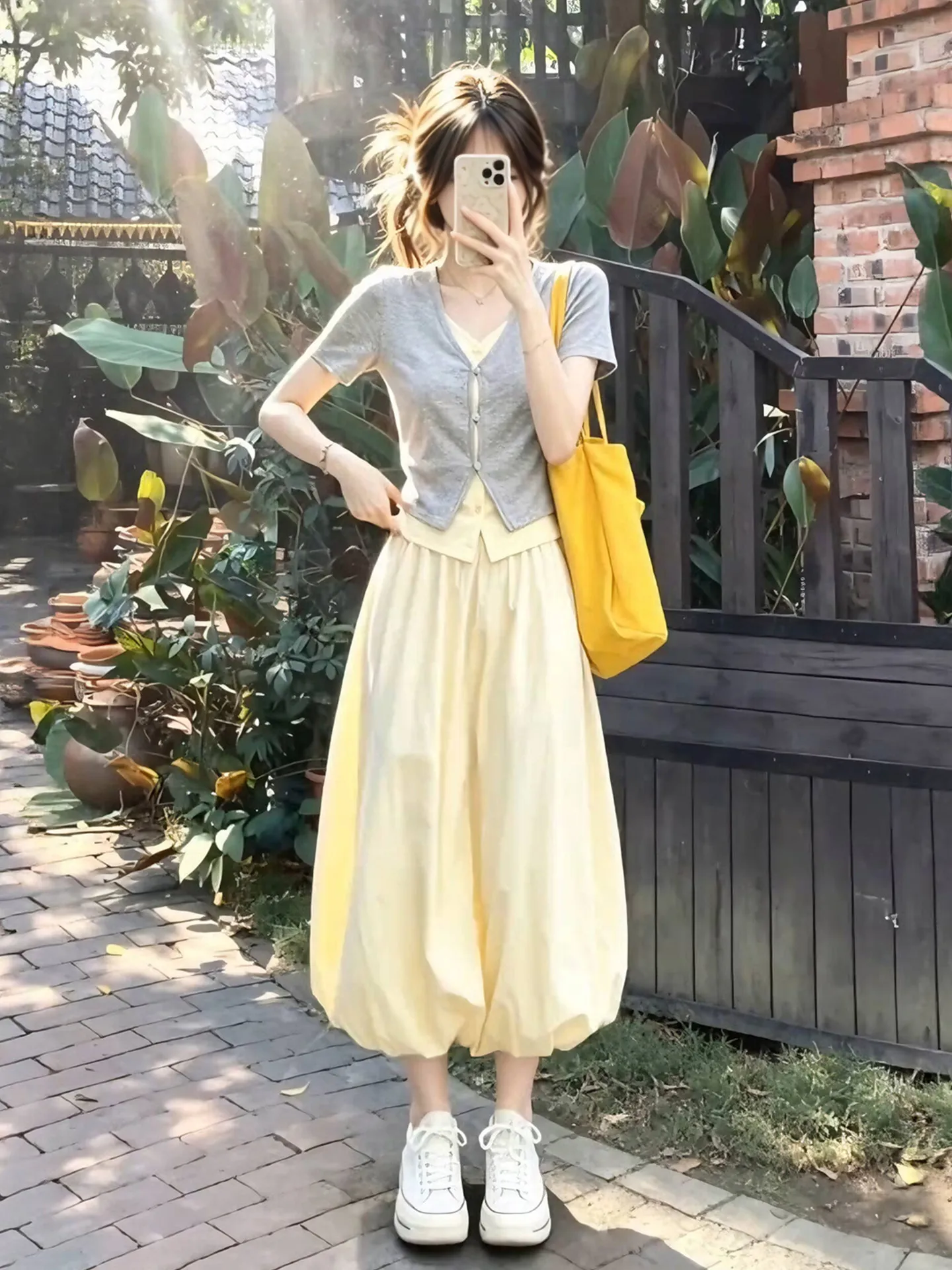 

Summer plus Size Women's Fashion Set with Bloomer Skirt Fake Two-Piece Top And Half Skirt Vacation Style Beautiful Set