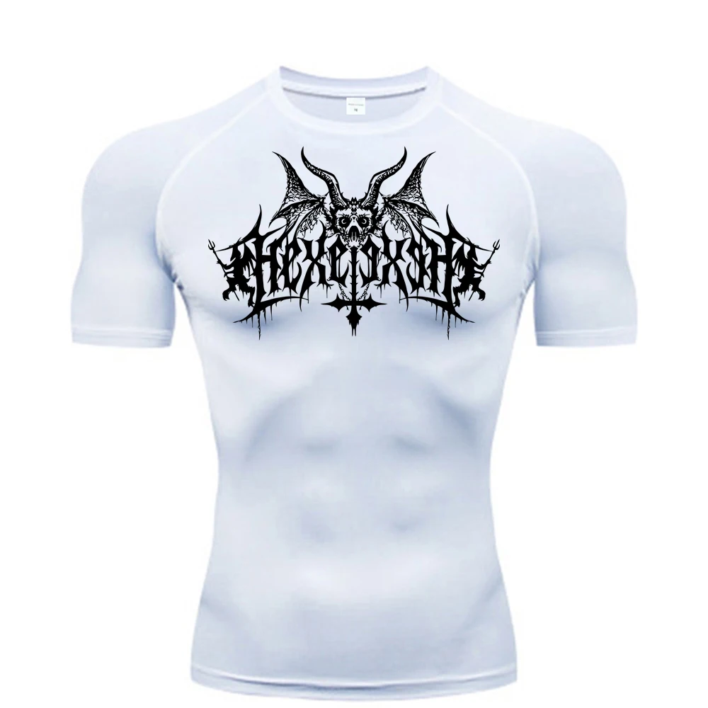 

New Bat Skull Print compression shirt for men Summer Short Sleeve Rash Protection Gym Workout T-shirt Sports Undershirt top