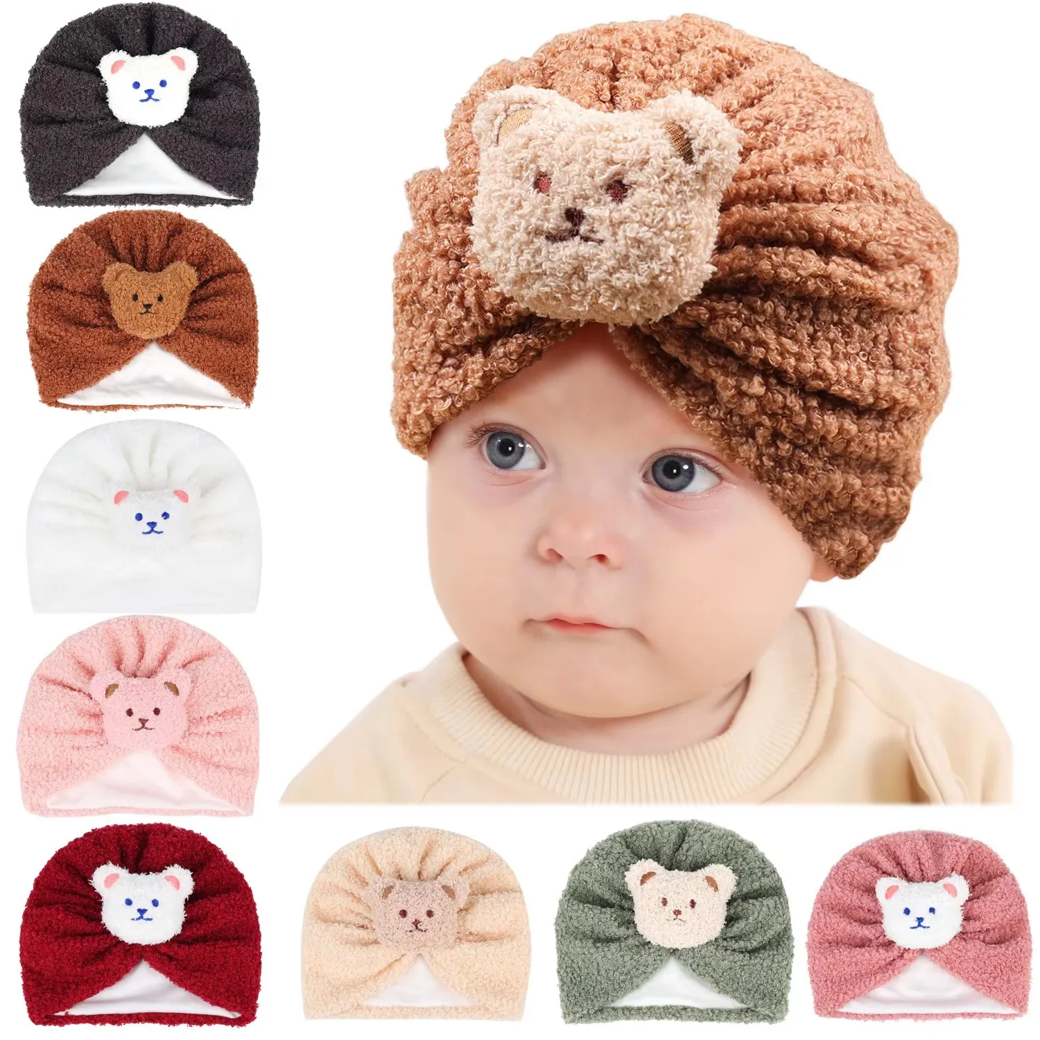 

Winter Thermal Baby Hat Boys Girls India Turban Hats Kids Toddler Topknotted Caps Beanies Ins Bear Headwraps Photography Props