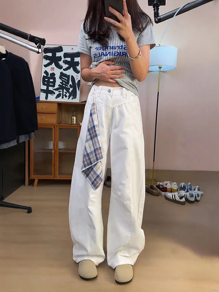 

Detachable Scarf White Crescent Knife Jeans Straight Leg Wide Leg Pants Men Women Cleanfit Design Sensation Youth Faion