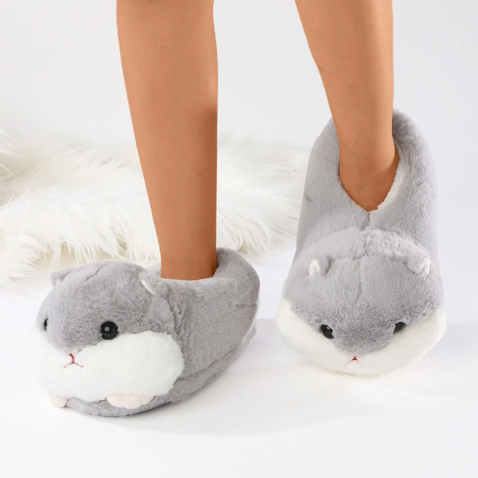 Cartoon Warm Winter Slippers Kawaii Hamster Unicorn Plush Shoes Soft Sole Flat Home Cotton Shoes Girl Women Floor Mute Non-slip