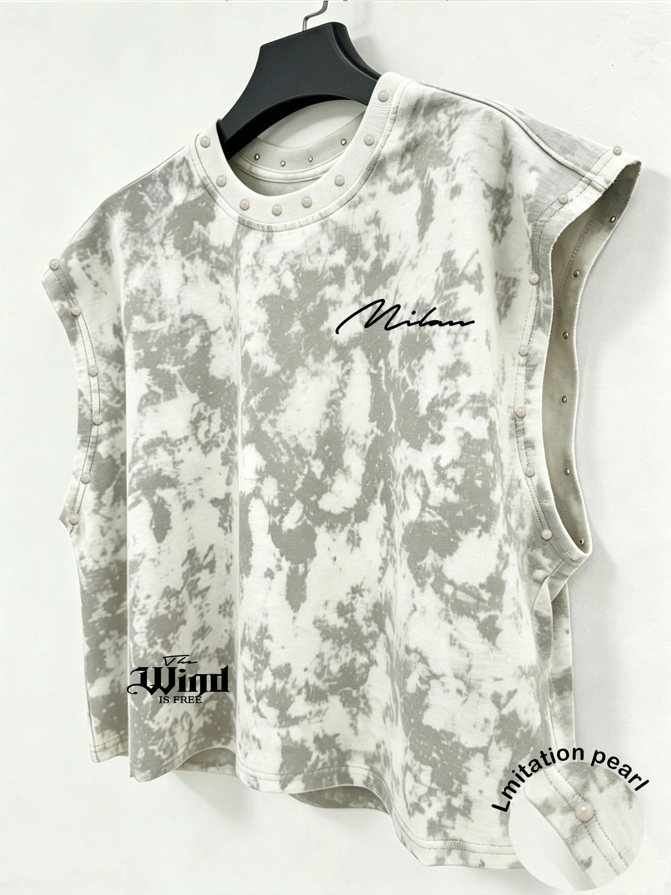 Herren Tanktop mit Batikmuster, ärmelloses Oberteil mit Imitationsperlen, Streetwear-Weste, ärmelloses T-Shirt mit grafischem Muster für Herren – Detail 2