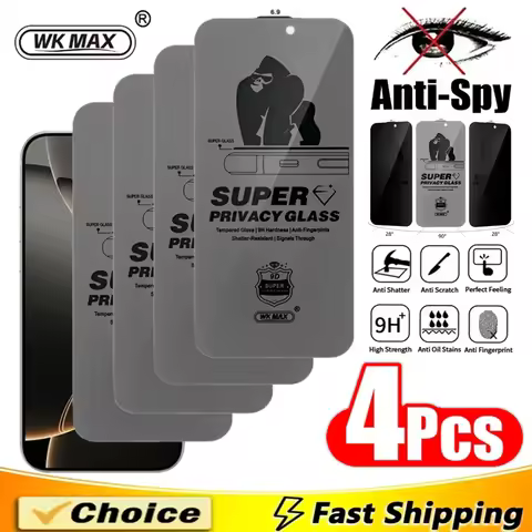 4Pcs Super Dust Proof 8K Privacy Screen Protector For iPhone 16 13 12 11 14 15 Pro Max Anti-spy Glass For iPhone 17 PRO XR X XS