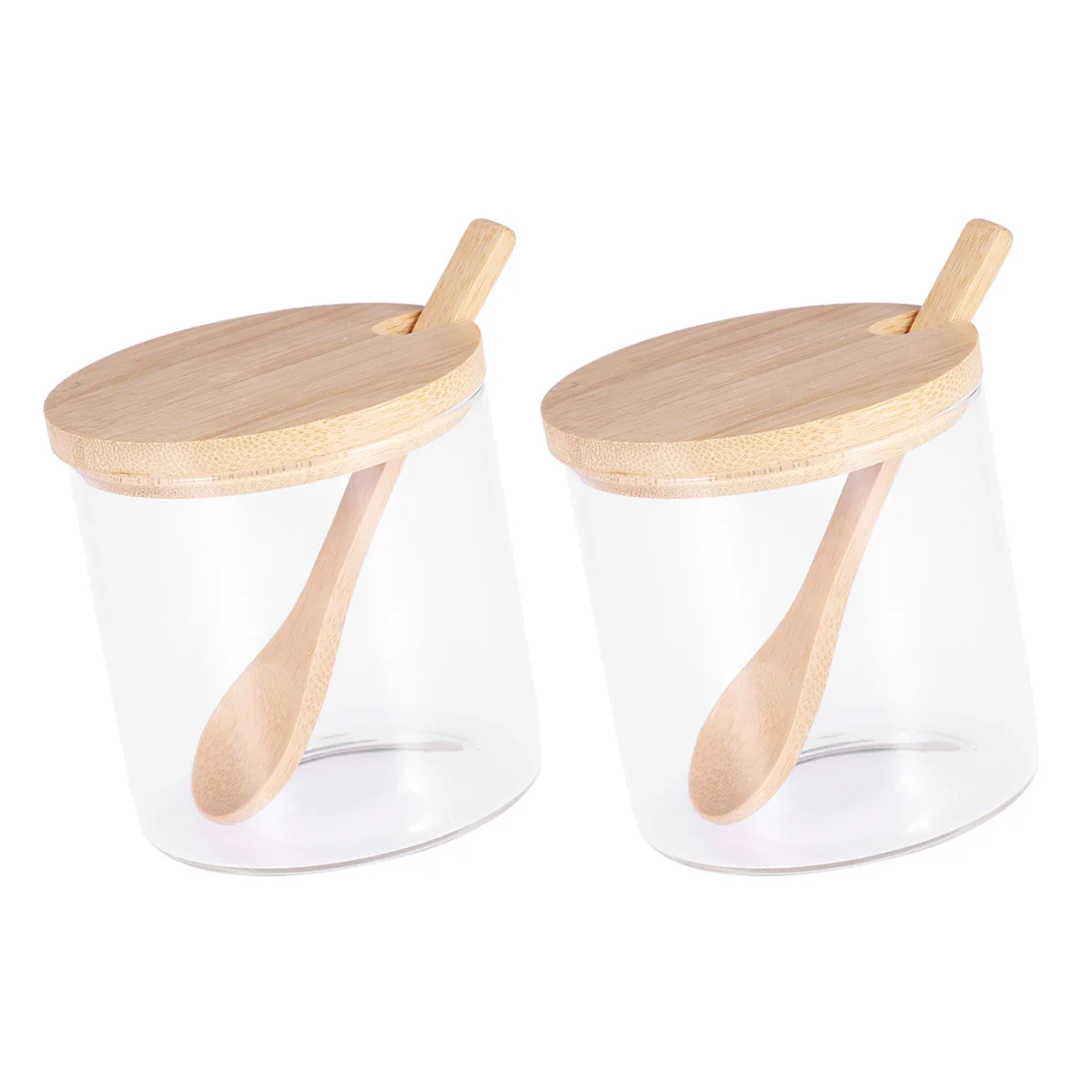 

2Pcs Seasoning Jars Glass Spice Container Bamboo Lid Spoon Kitchen Storage for Condiments Oil Vinegar Salt Pepper