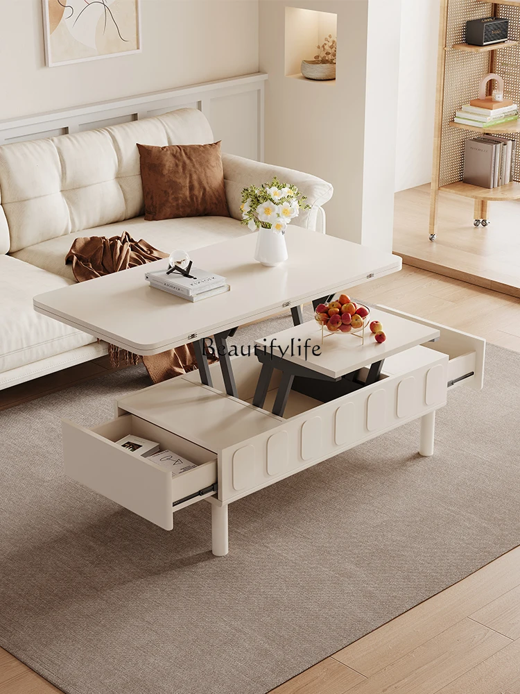 

French Cream Style Adjustable Coffee Table Small Apartment Living Room Multifunctional Folding Side Table