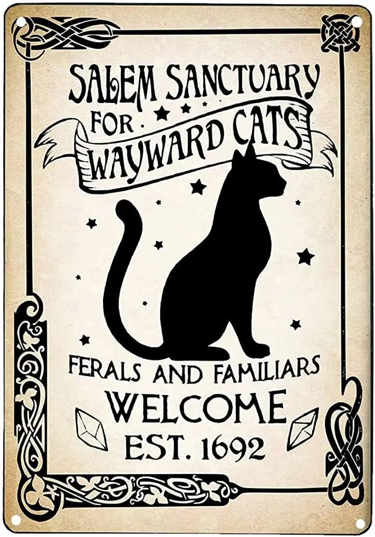 Kitty Metal Tin Sign,Salem Sanctuary for Wayward Cats,Restaurant Cafe Retro Plaque Posters Bar Outdoor Sign Room Decoration Gift